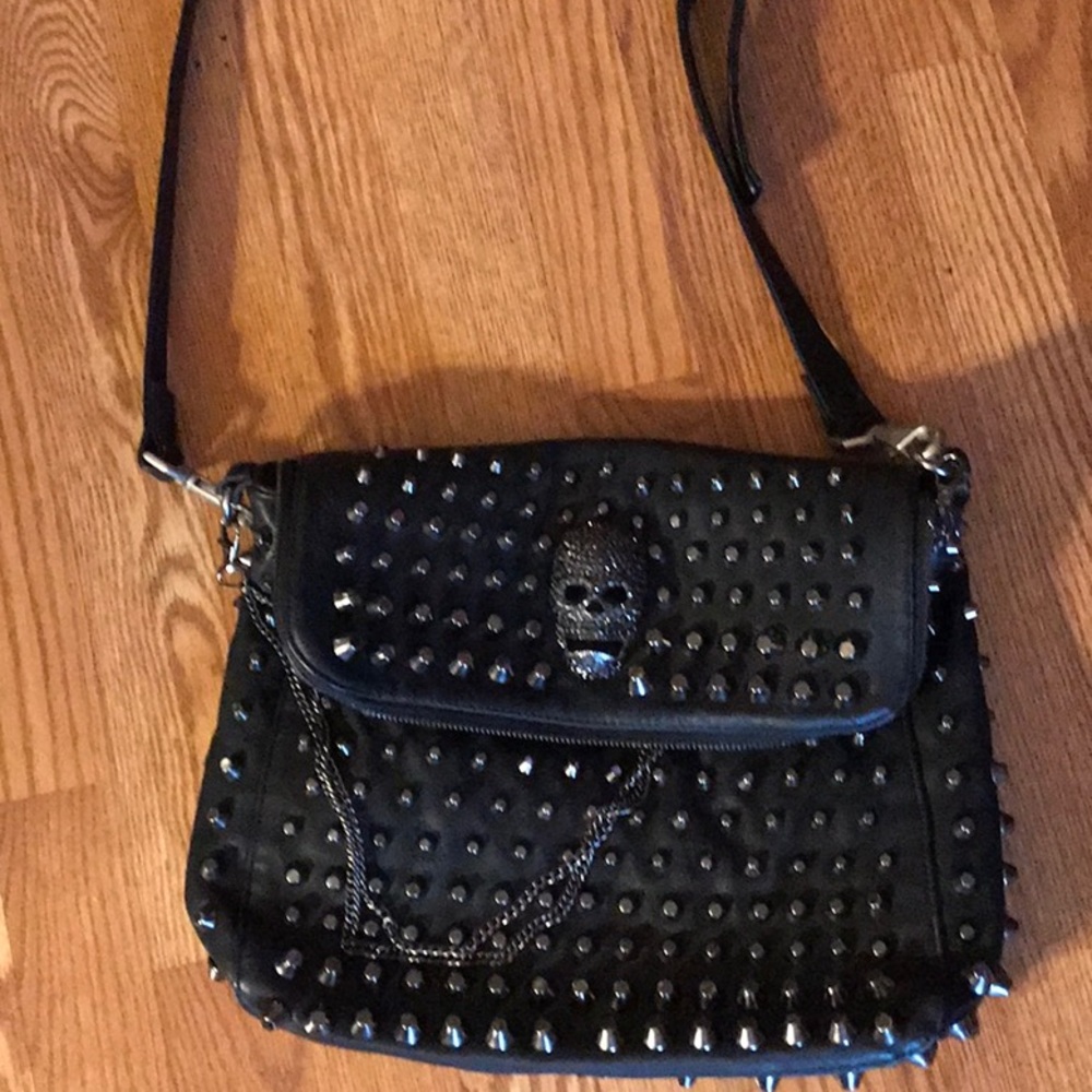 unique bling black skeleton studded handbag purse